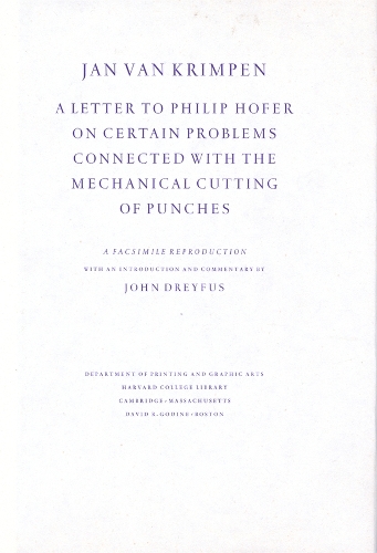 A Letter to Philip Hofer on Certain Problems Connected with the Mechanical Cutting of Punches