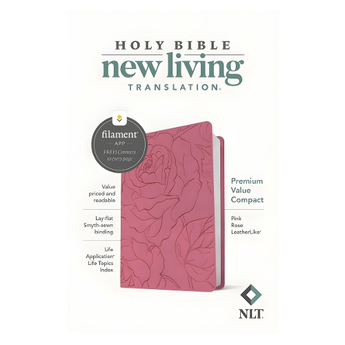 NLT Premium Value Compact Bible, Filament Enabled (Leatherlike, Pink Rose)