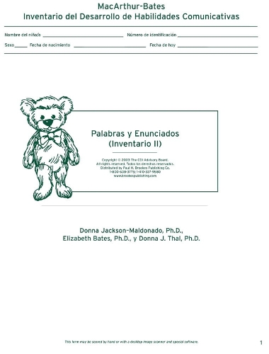 Macarthur Communicative Development Inventories (Cdis)  Inventario II: Palabras Y Enunciados (Package of 25)