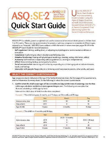 Ages & Stages Questionnaires®: Social-Emotional (ASQ®:SE-2): Quick Start Guide (English)
