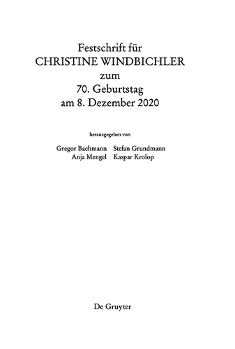 Festschrift Für Christine Windbichler Zum 70. Geburtstag Am 8. Dezember 2020