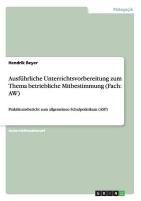 Ausf hrliche Unterrichtsvorbereitung Zum Thema Betriebliche Mitbestimmung (Fach