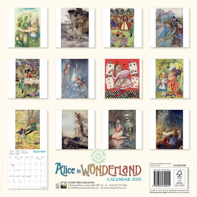 Alice in Wonderland Wall Calendar 2025 (Art Calendar) by Flame Tree 