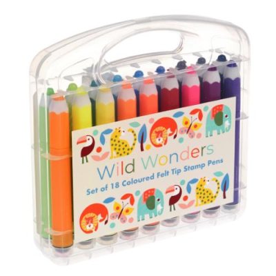 18 Coloured Felt Tip Stamp Pens - Wild Wonders