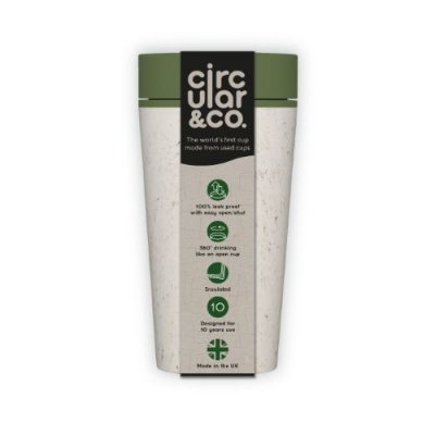 Circular Coffee Cup 12oz Cream & Honest Green