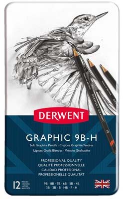 Derwent Graphic Soft Pencil Tin 9B-H Set Of 12