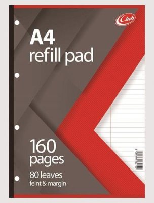 Perkins Group Ltd Club A4 Refill Pad Red 160 Pages/80 Leaves